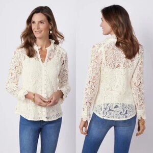 Soft Surroundings Lasalle Floral Lace Blouse – Cream, Petite Large
